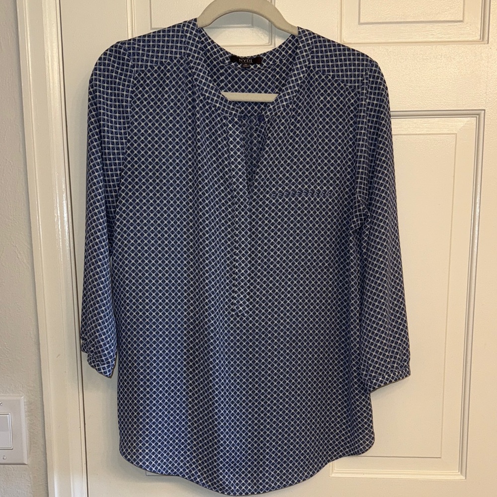 NYDJ Navy Diamond Pattern Blouse